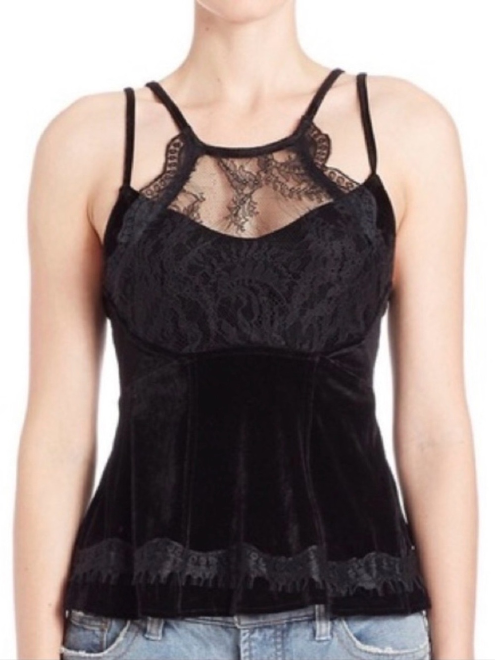 Free people Ellie Velvet Black Lace Boho Cami Tank Top Y2K Gothic Medium